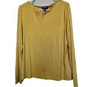 Lord & Taylor Womens Viscose Knit Long Sleeve Top Size M Keyhole Marigold Shirt